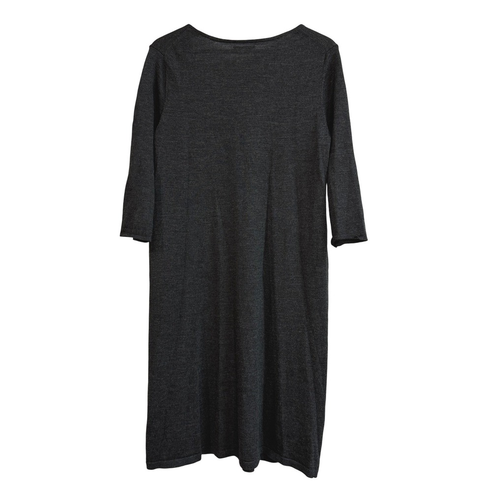 Eileen Fisher 100% Italian Merino Wool V Neck Midi Sweater Dress Charcoal Gray M - Picture 3 of 6